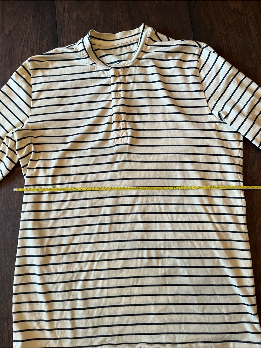 Taylor Stitch Cream and Black Striped Long Sleeve Henley